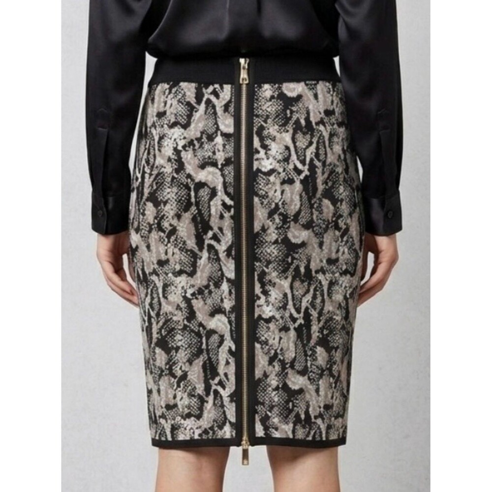 Cache Snakeskin Reptile Print Knit Pencil Skirt Size Small Zipper Back Knee